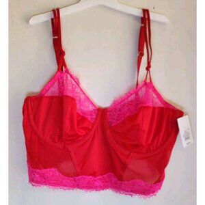 New Auden Women's Red & Pink Sexy Sheer Long Bra Adjustable Straps Size S